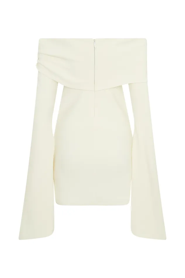 Women Meshki Dresses Dominique Off Shoulder Long Sleeve Mini Dress 8211 Ivory