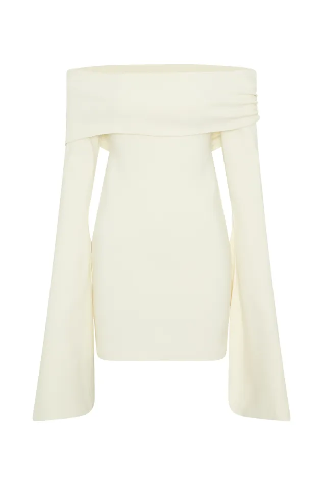 Women Meshki Dresses Dominique Off Shoulder Long Sleeve Mini Dress 8211 Ivory