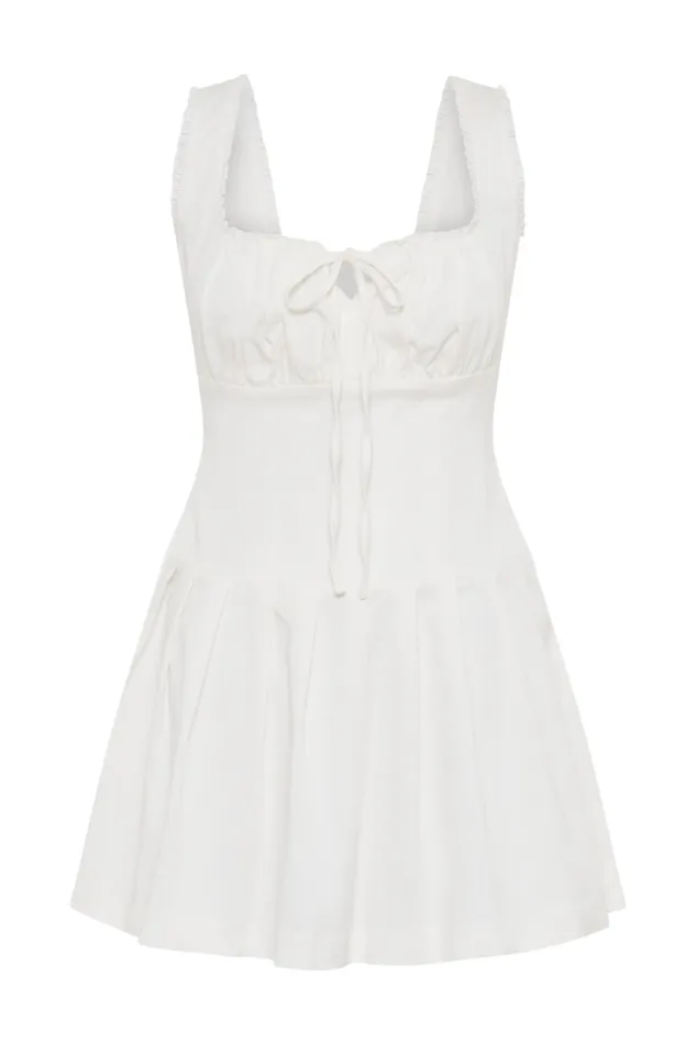 Women Meshki Dresses Donna Cotton Ruched Mini Dress 8211 White
