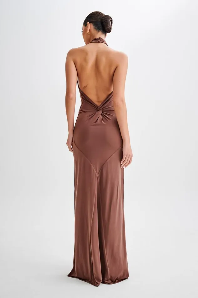 Women Meshki Dresses Elyna Slinky Halter Maxi Dress 8211 Chocolate