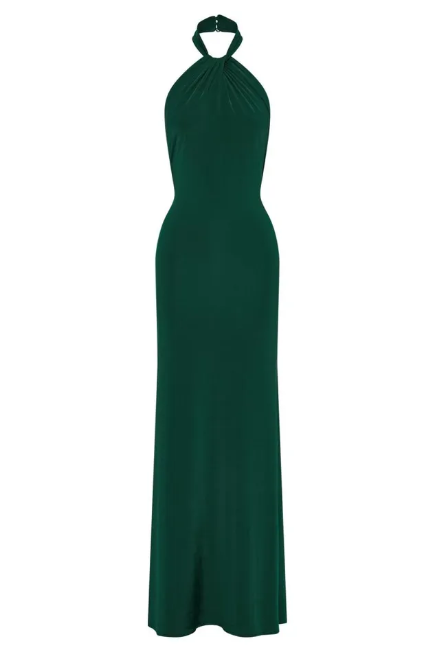 Women Meshki Dresses Elyna Slinky Halter Maxi Dress 8211 Forest Green