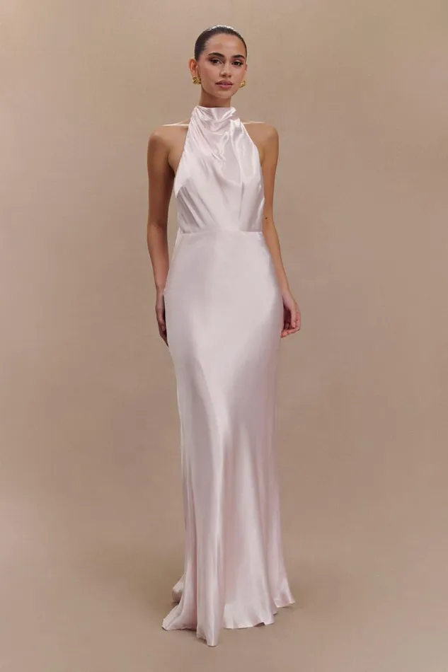 Women Meshki Dresses Esther Iridescent Satin Cowl Maxi Dress 8211 Pale Pink