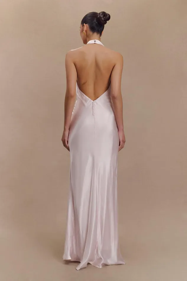 Women Meshki Dresses Esther Iridescent Satin Cowl Maxi Dress 8211 Pale Pink