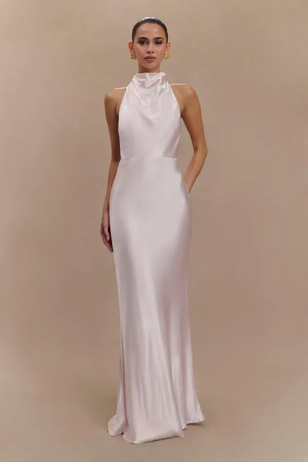 Women Meshki Dresses Esther Iridescent Satin Cowl Maxi Dress 8211 Pale Pink