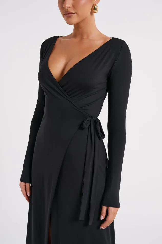 Women Meshki Dresses Gillian Recycled Nylon Wrap Maxi Dress 8211 Black