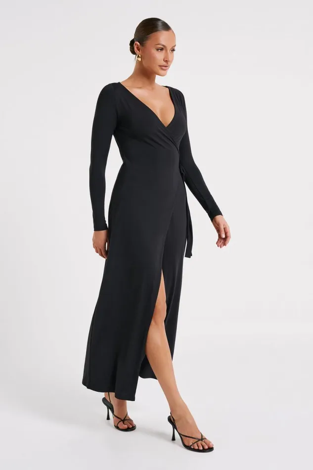 Women Meshki Dresses Gillian Recycled Nylon Wrap Maxi Dress 8211 Black