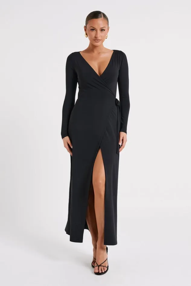 Women Meshki Dresses Gillian Recycled Nylon Wrap Maxi Dress 8211 Black