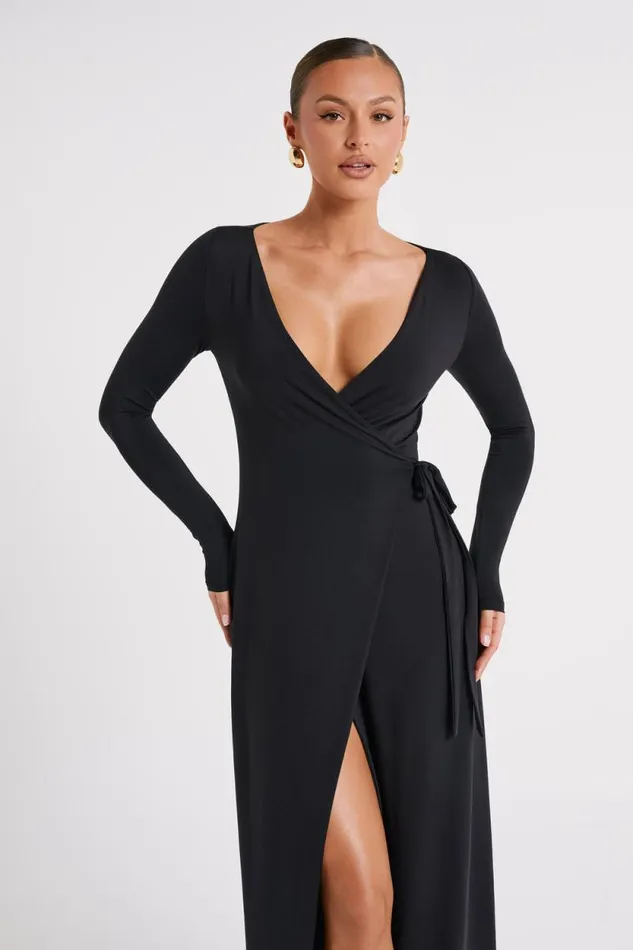 Women Meshki Dresses Gillian Recycled Nylon Wrap Maxi Dress 8211 Black
