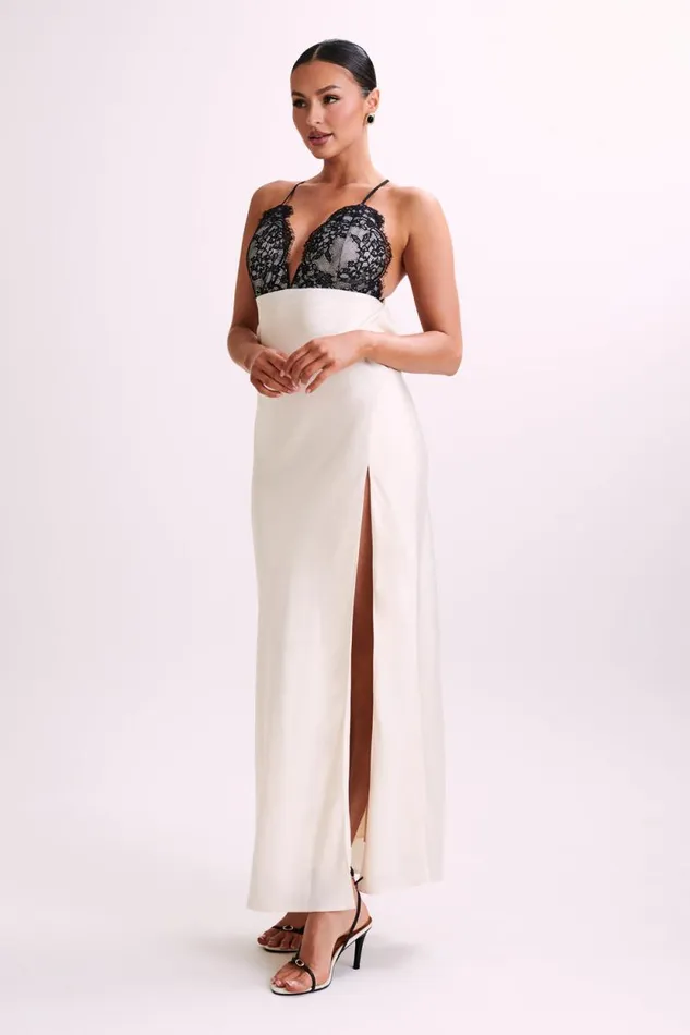 Women Meshki Dresses Gina Satin Slip Maxi Dress With Lace 8211 Ivory