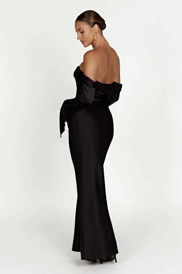 Women Meshki Dresses Giselle Off Shoulder Cowl Neck Maxi Dress 8211 Black