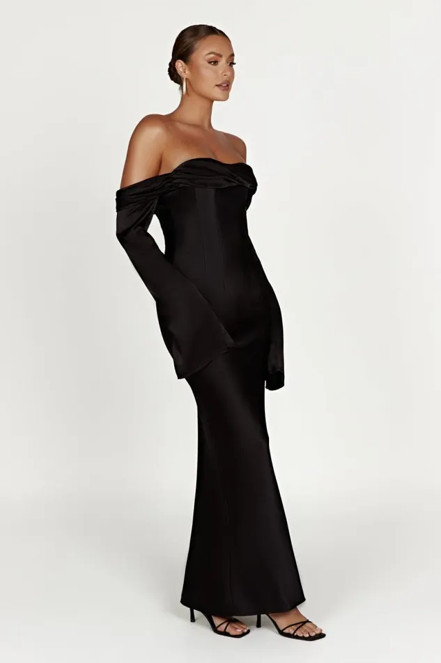 Women Meshki Dresses Giselle Off Shoulder Cowl Neck Maxi Dress 8211 Black