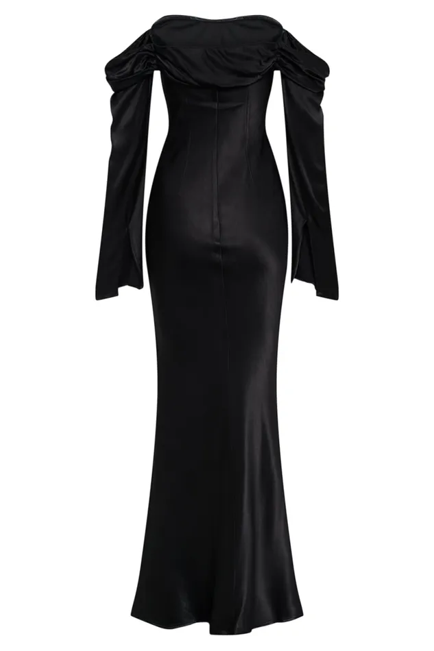 Women Meshki Dresses Giselle Off Shoulder Cowl Neck Maxi Dress 8211 Black