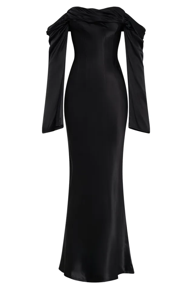 Women Meshki Dresses Giselle Off Shoulder Cowl Neck Maxi Dress 8211 Black