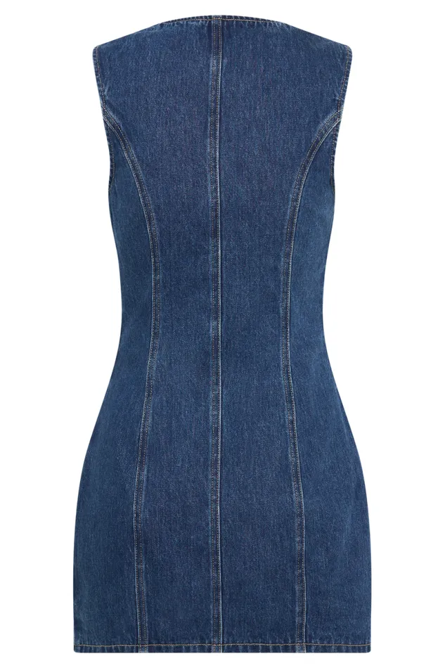 Women Meshki Dresses Jane Button Down Denim Mini Dress 8211 Dark Blue