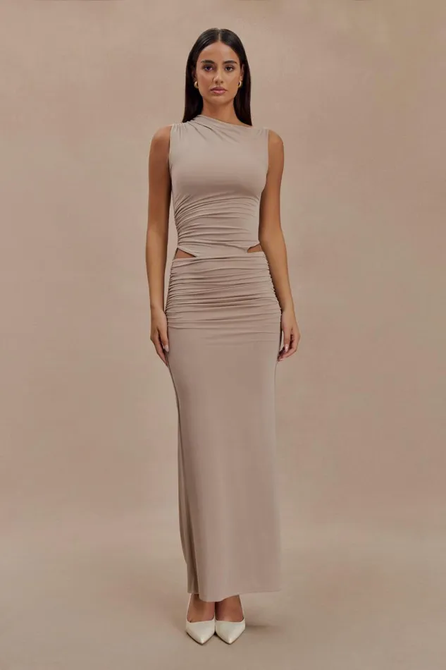 Women Meshki Dresses Kaia Slinky Cut Out Maxi Dress 8211 Taupe