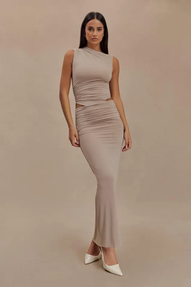 Women Meshki Dresses Kaia Slinky Cut Out Maxi Dress 8211 Taupe