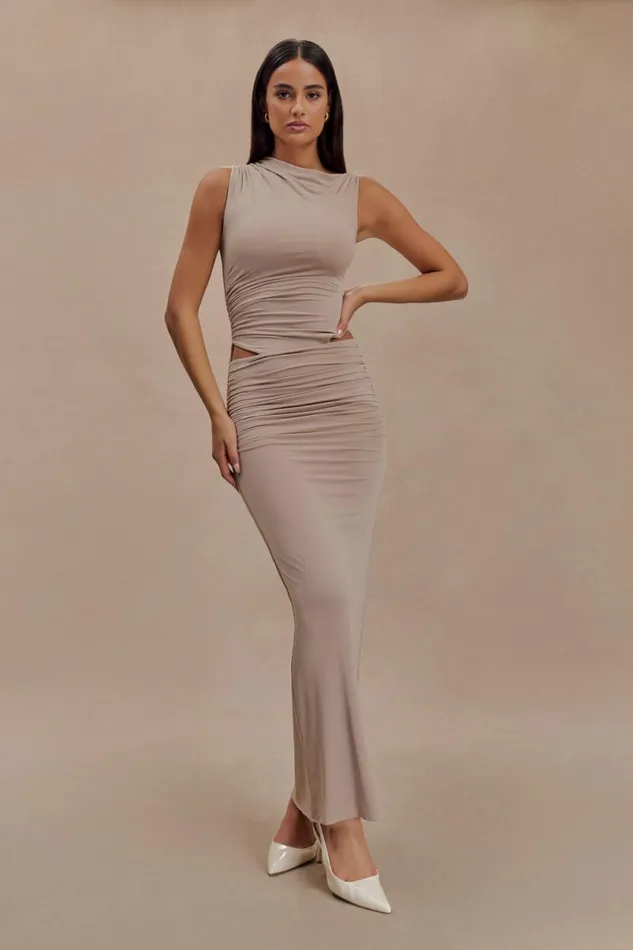 Women Meshki Dresses Kaia Slinky Cut Out Maxi Dress 8211 Taupe