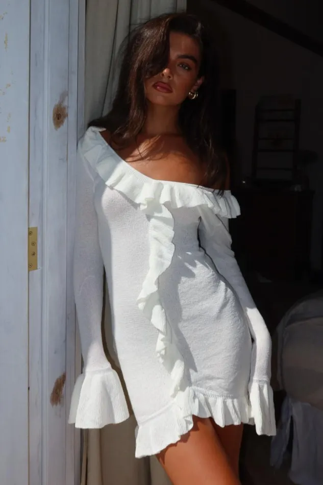 Women Meshki Dresses Karolina Knit Mini Dress With Frill 8211 White