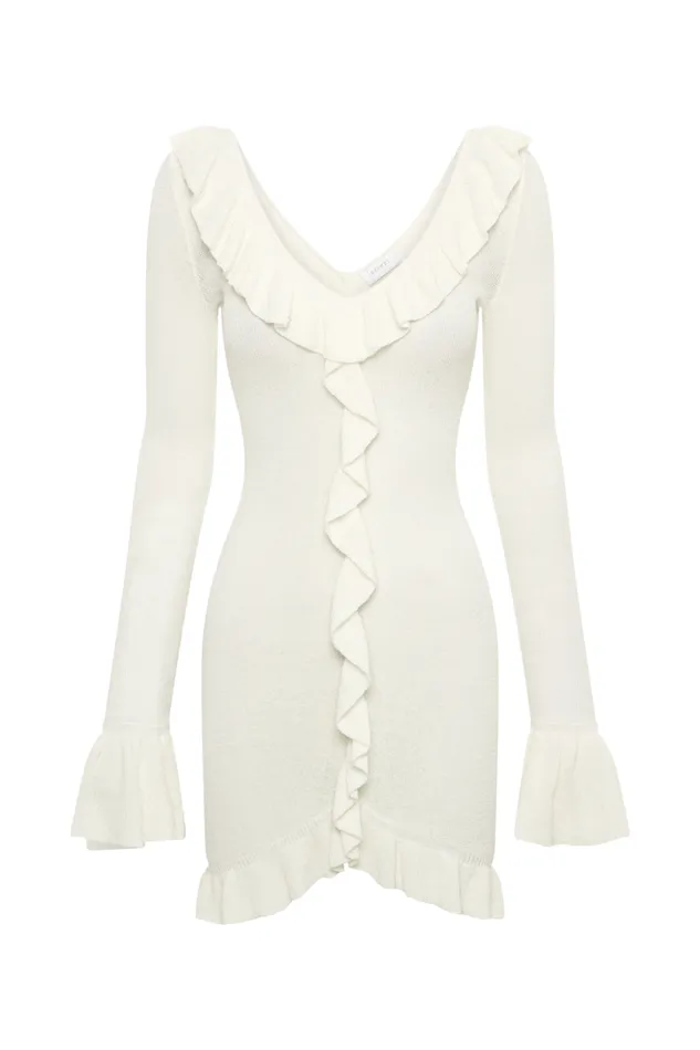 Women Meshki Dresses Karolina Knit Mini Dress With Frill 8211 White