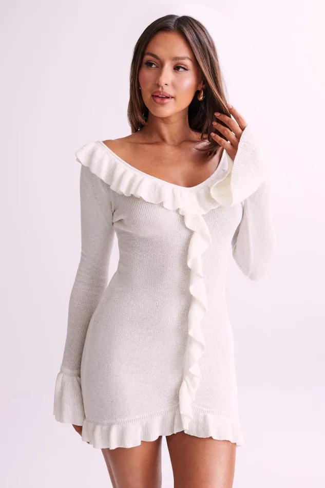 Women Meshki Dresses Karolina Knit Mini Dress With Frill 8211 White