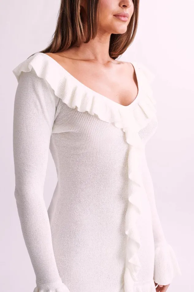 Women Meshki Dresses Karolina Knit Mini Dress With Frill 8211 White