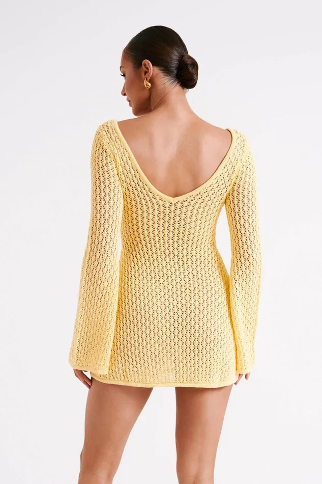 Women Meshki Dresses Kayleigh Crochet Knit Mini Dress 8211 Lemon