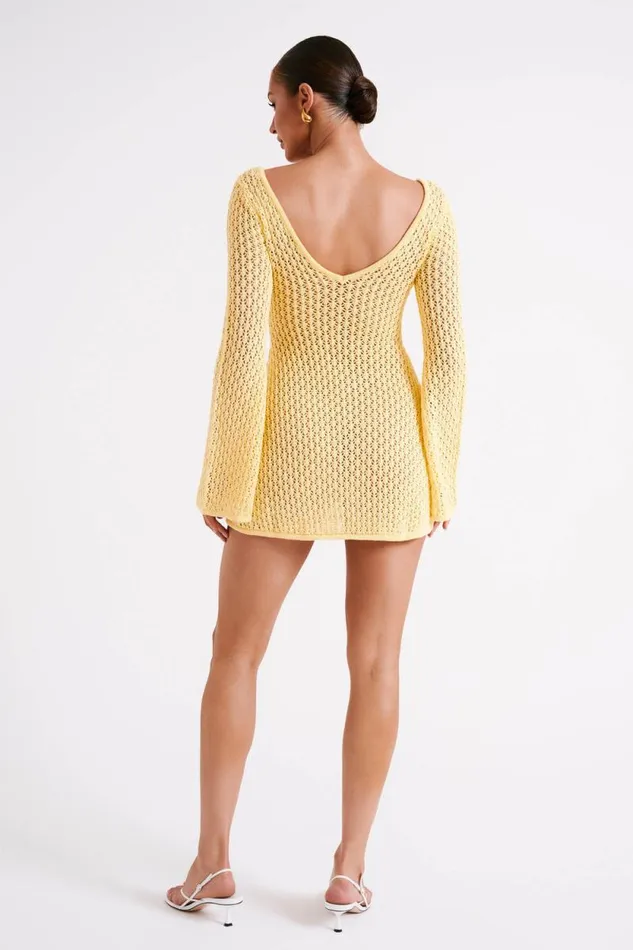 Women Meshki Dresses Kayleigh Crochet Knit Mini Dress 8211 Lemon