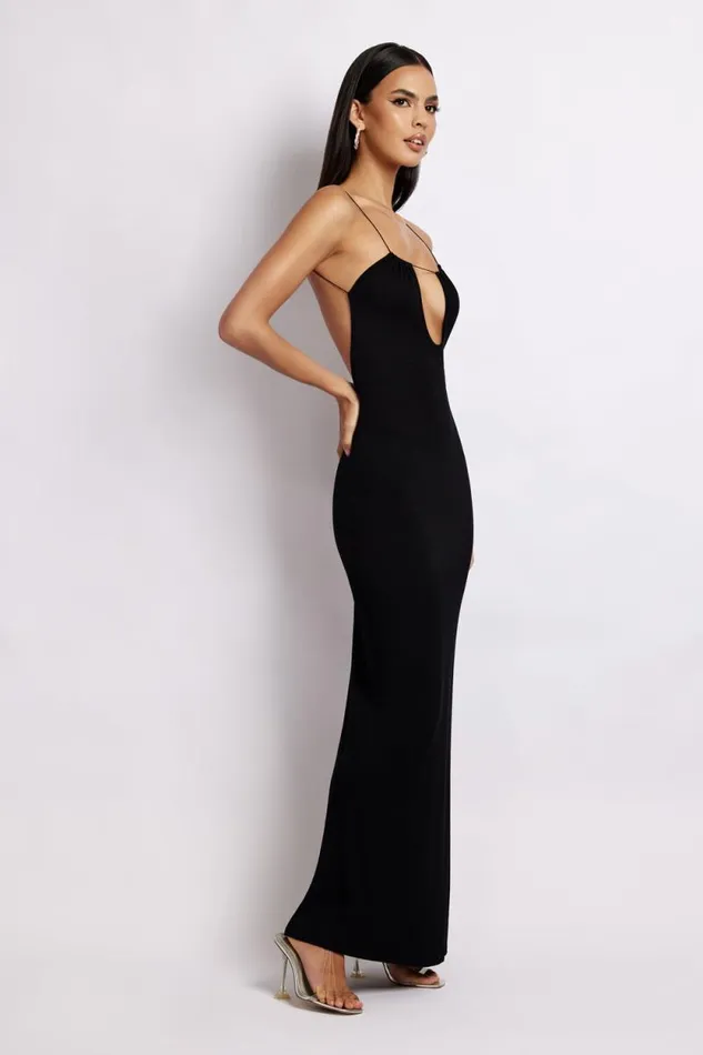 Women Meshki Dresses Kirsty Strappy Circle Cutout Maxi Dress 8211 Black