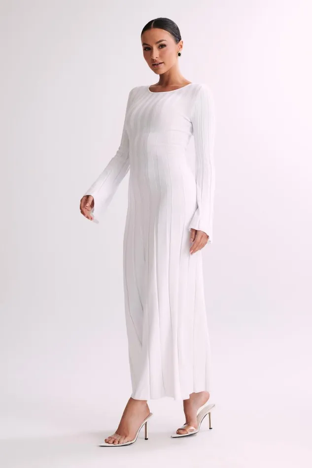 Women Meshki Dresses Mabel Long Sleeve Knit Maxi Dress 8211 White