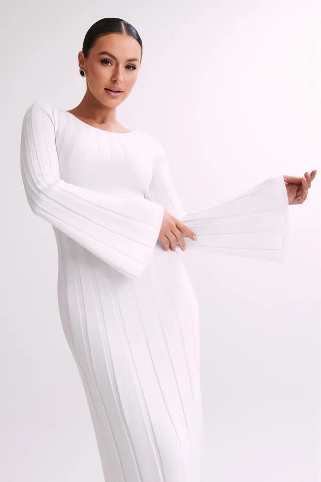 Women Meshki Dresses Mabel Long Sleeve Knit Maxi Dress 8211 White