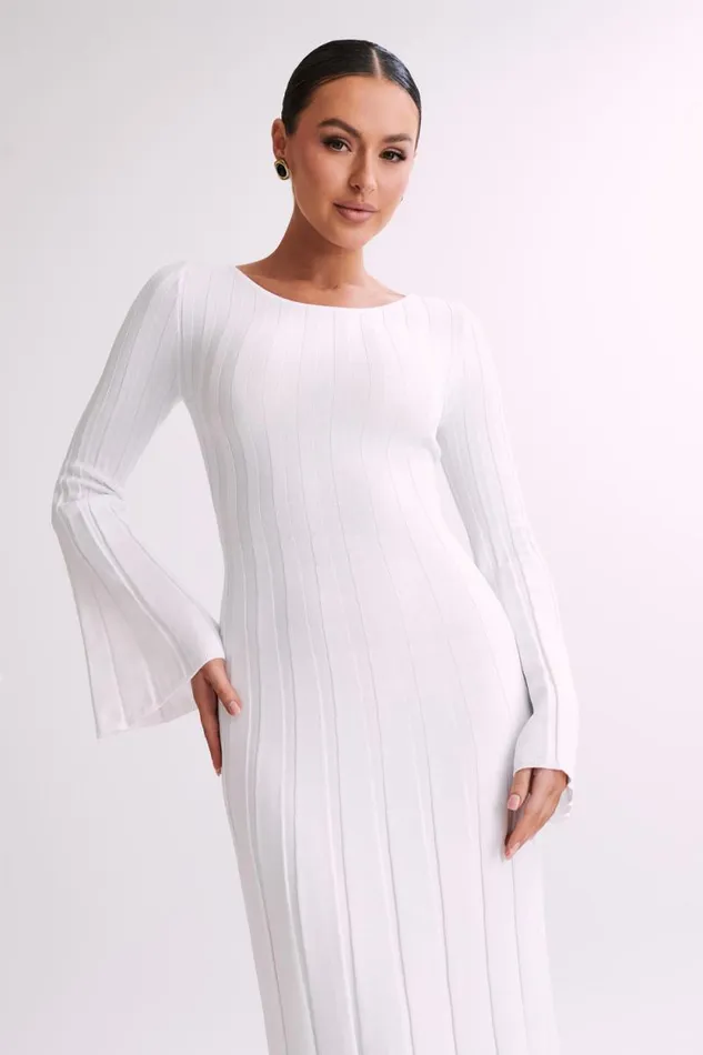 Women Meshki Dresses Mabel Long Sleeve Knit Maxi Dress 8211 White
