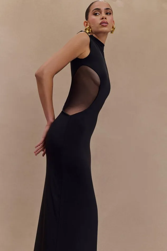 Women Meshki Dresses Massie Slinky And Mesh Maxi Dress 8211 Black
