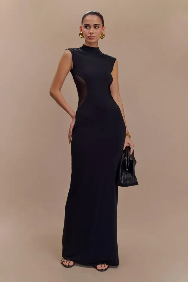 Women Meshki Dresses Massie Slinky And Mesh Maxi Dress 8211 Black