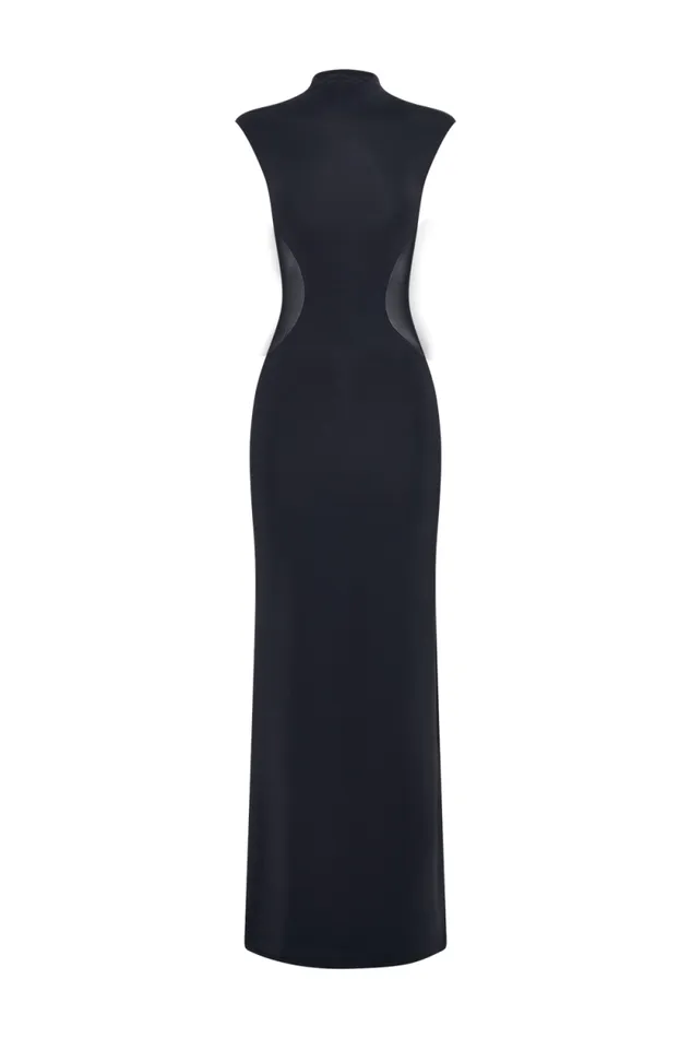 Women Meshki Dresses Massie Slinky And Mesh Maxi Dress 8211 Black