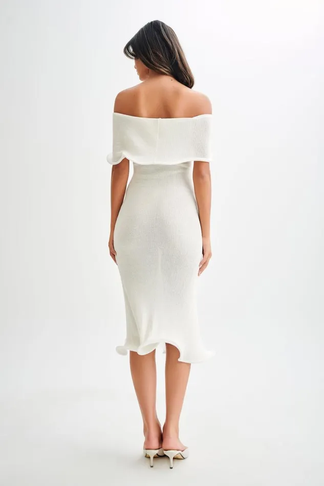 Women Meshki Dresses Molly Off Shoulder Knit Midi Dress 8211 Ivory