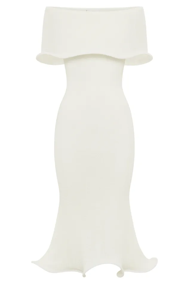 Women Meshki Dresses Molly Off Shoulder Knit Midi Dress 8211 Ivory