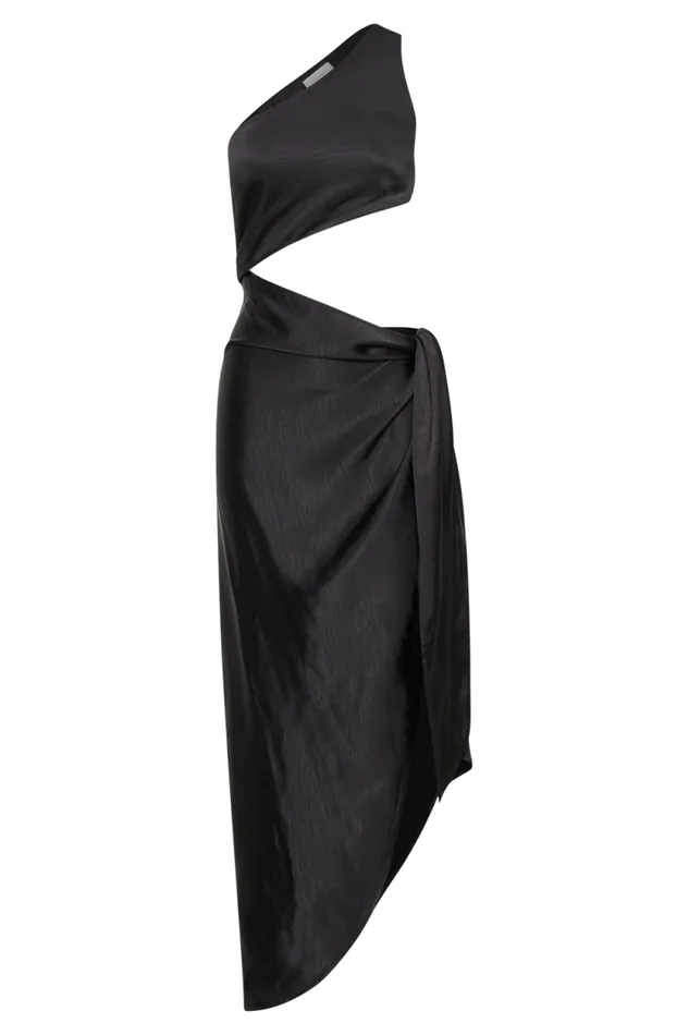 Women Meshki Dresses Navarah One Shoulder Midi Dress 8211 Black