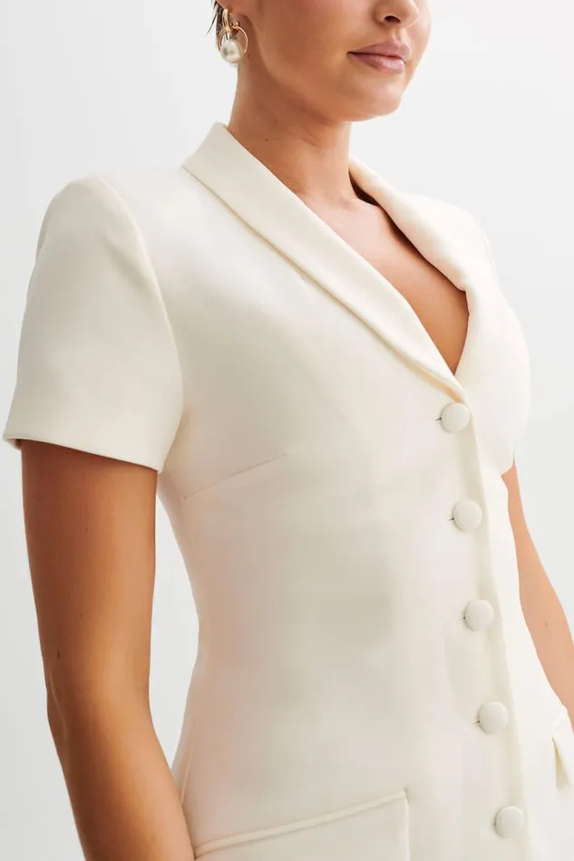 Women Meshki Dresses Paolina Collared Suiting Mini Dress 8211 Ivory
