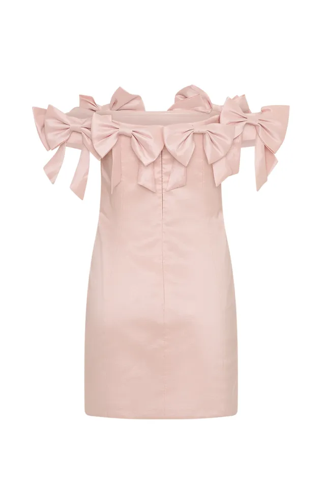 Women Meshki Dresses Rose Strapless Bow Mini Dress 8211 Powder Pink
