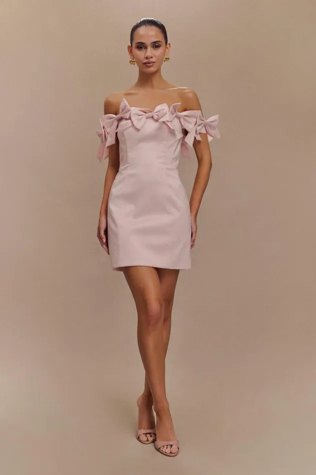 Women Meshki Dresses Rose Strapless Bow Mini Dress 8211 Powder Pink