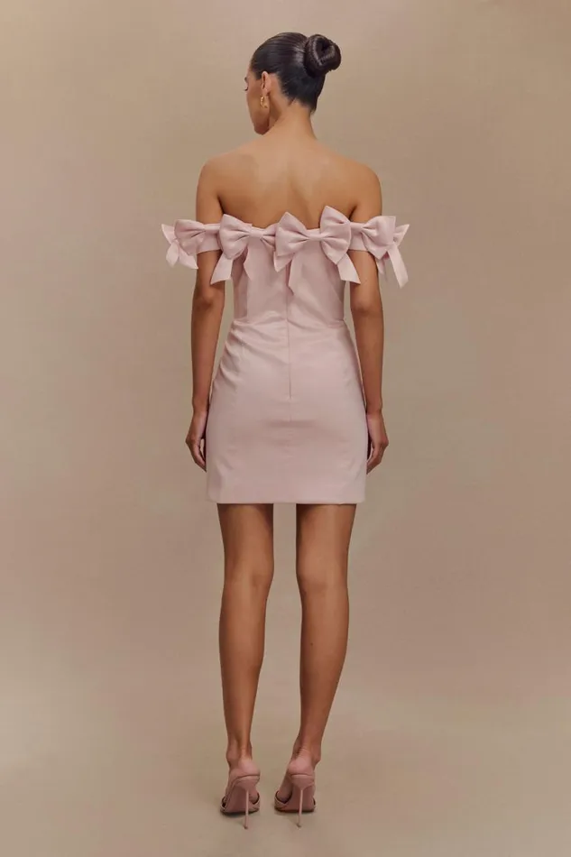 Women Meshki Dresses Rose Strapless Bow Mini Dress 8211 Powder Pink