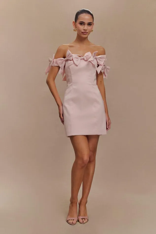 Women Meshki Dresses Rose Strapless Bow Mini Dress 8211 Powder Pink