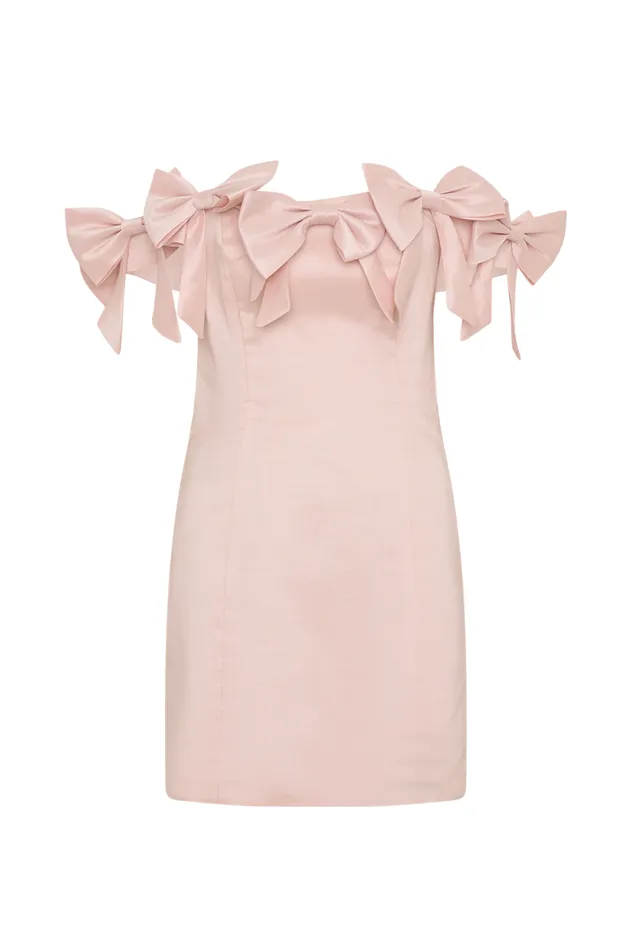 Women Meshki Dresses Rose Strapless Bow Mini Dress 8211 Powder Pink