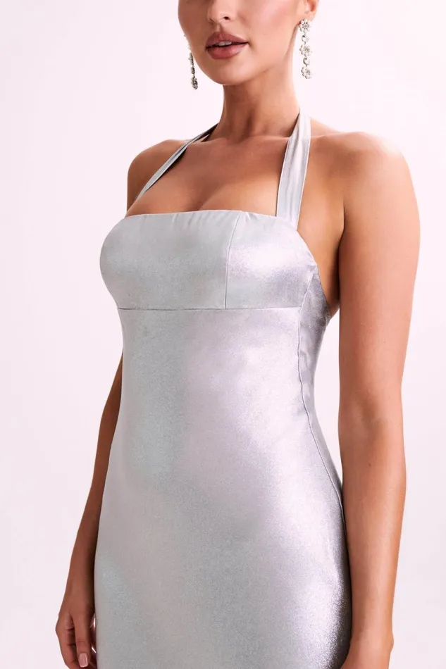 Women Meshki Dresses Sabra Satin Halter Maxi Dress 8211 Silver