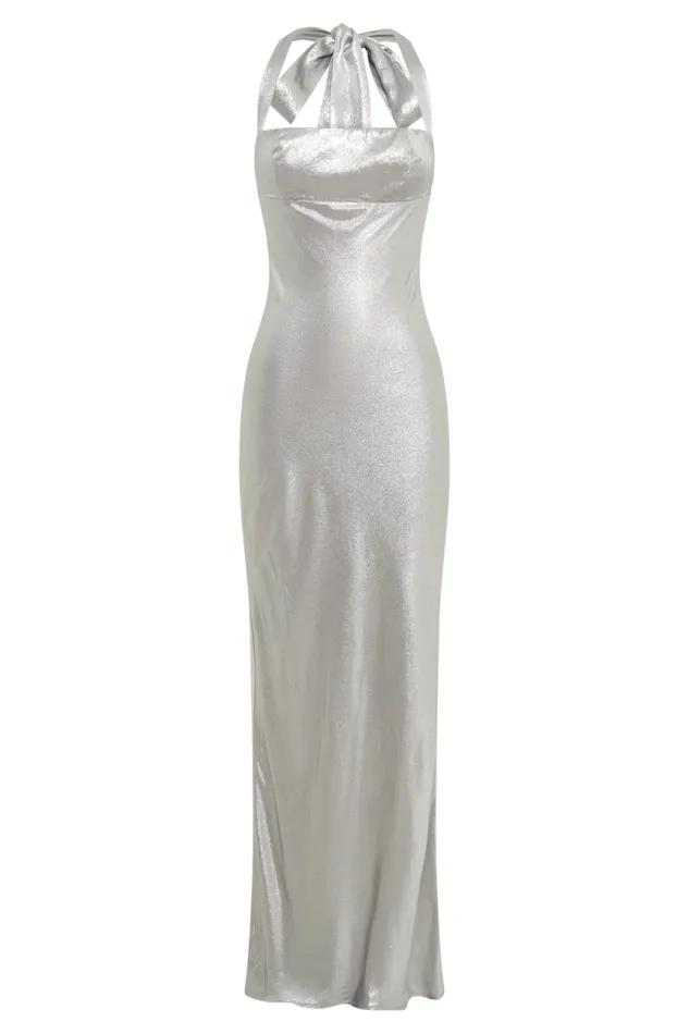 Women Meshki Dresses Sabra Satin Halter Maxi Dress 8211 Silver