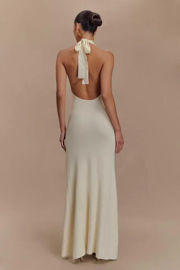 Women Meshki Dresses Shiloh Rose Knit Halter Maxi Dress 8211 Ivory