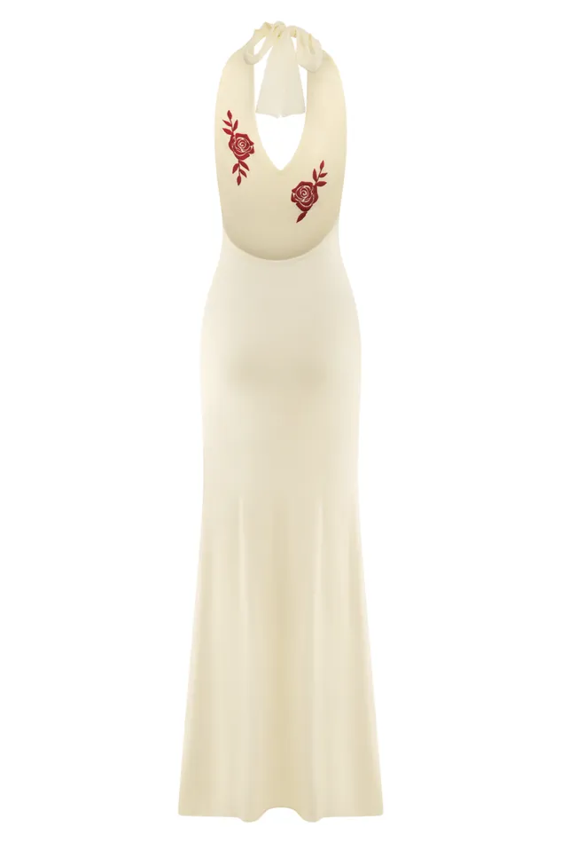 Women Meshki Dresses Shiloh Rose Knit Halter Maxi Dress 8211 Ivory