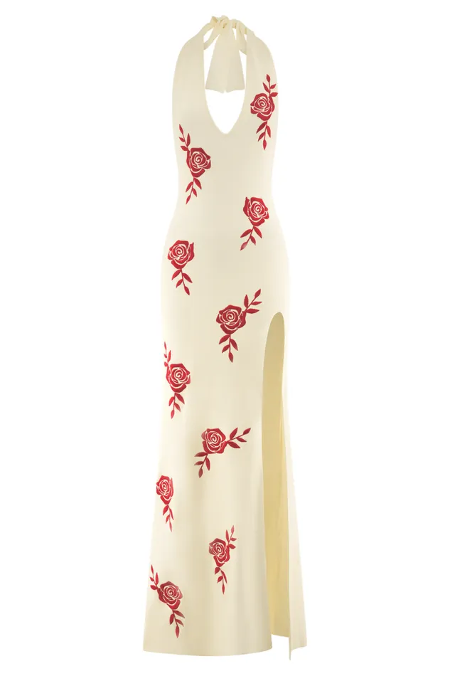 Women Meshki Dresses Shiloh Rose Knit Halter Maxi Dress 8211 Ivory