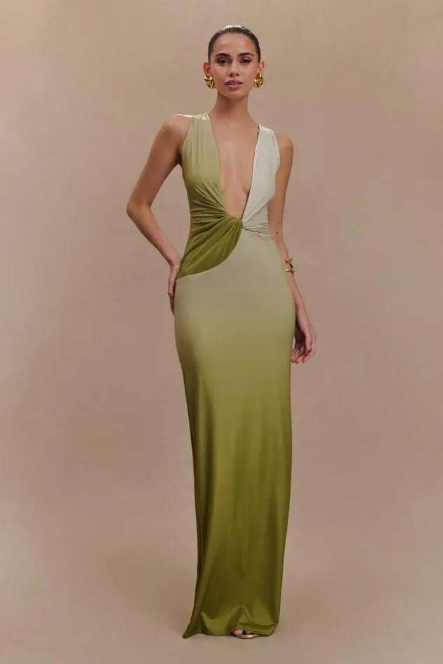 Women Meshki Dresses Stella Draped Slinky Maxi Dress 8211 Ombre Vintage Olive