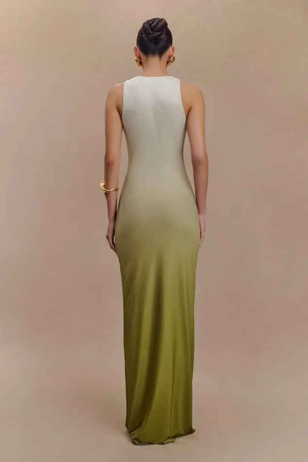 Women Meshki Dresses Stella Draped Slinky Maxi Dress 8211 Ombre Vintage Olive